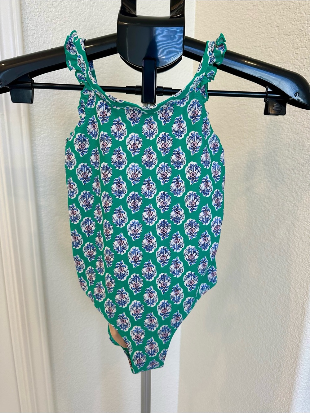 VGUC Crewcuts Girls Green One Piece Swimsuit with Ruffle Trim size 8